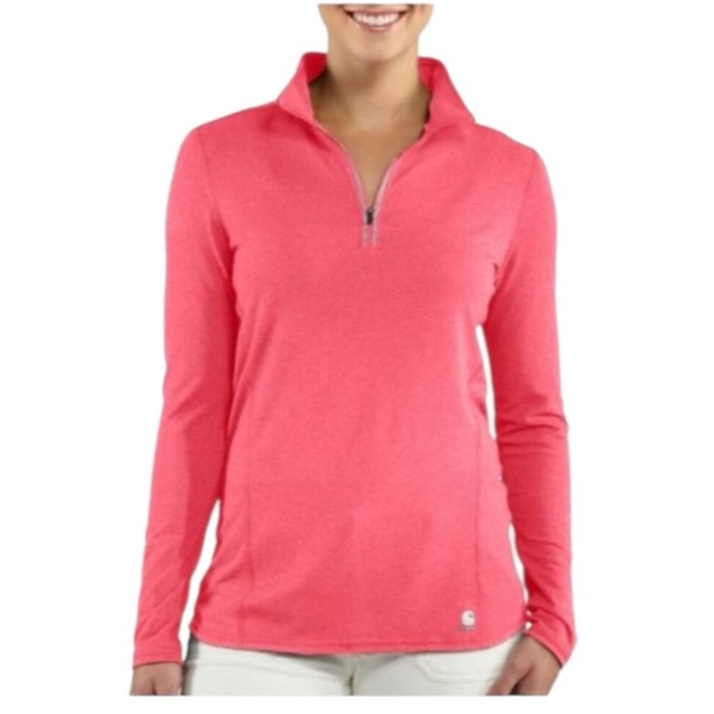 Carhartt Women's Force Long-Sleeve half Zip-Up Shirt size M Red Pink Heather